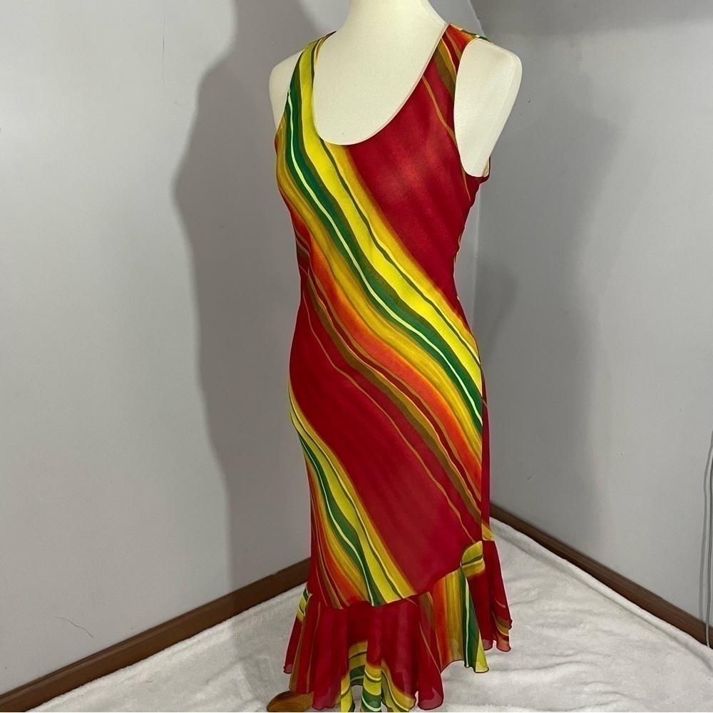 Vintage Y2K Resort Dress Phoebe Artsy Beach Neon Rainbow Stripes Vacay Jamaica - Picture 3 of 14